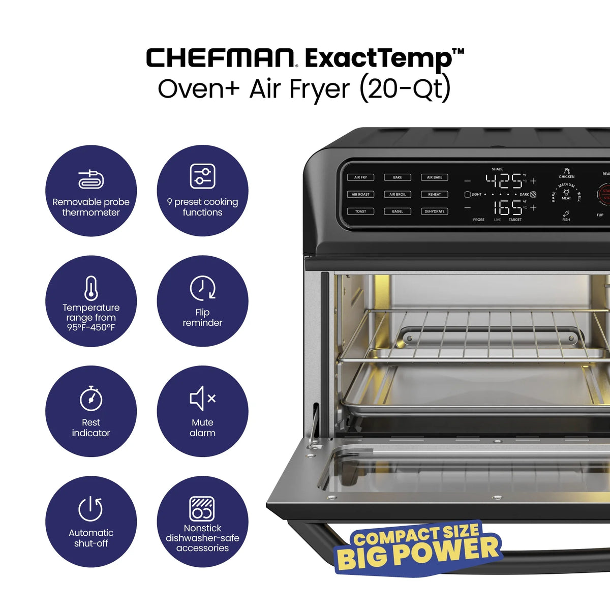 12-in-1 Air Fryer Oven Combo with Probe Thermometer, 20 Qt, Black Stainless Steel V527423