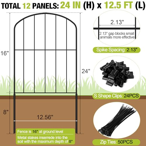 Decorative Garden Fence 24in x 10.5ft 10 Panels Metal Wire C722
