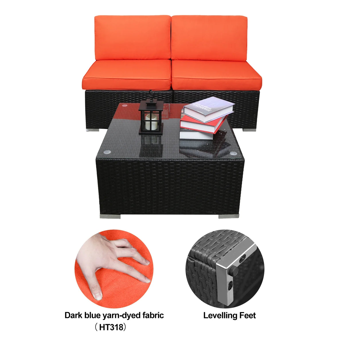 3 Pcs PE Rattan Wicker Patio Sofa Set M53444