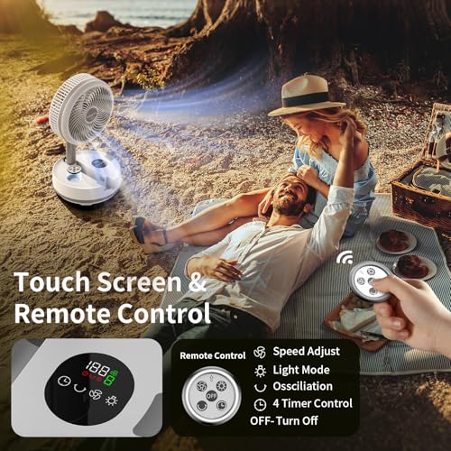 20000mAh 8" Portable Oscillating Fan with Remote Control LED Light K77568
