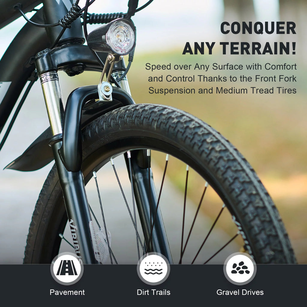 Electric Mountain Bicycle 26" 350W 48V Lithium Battery Black B73354