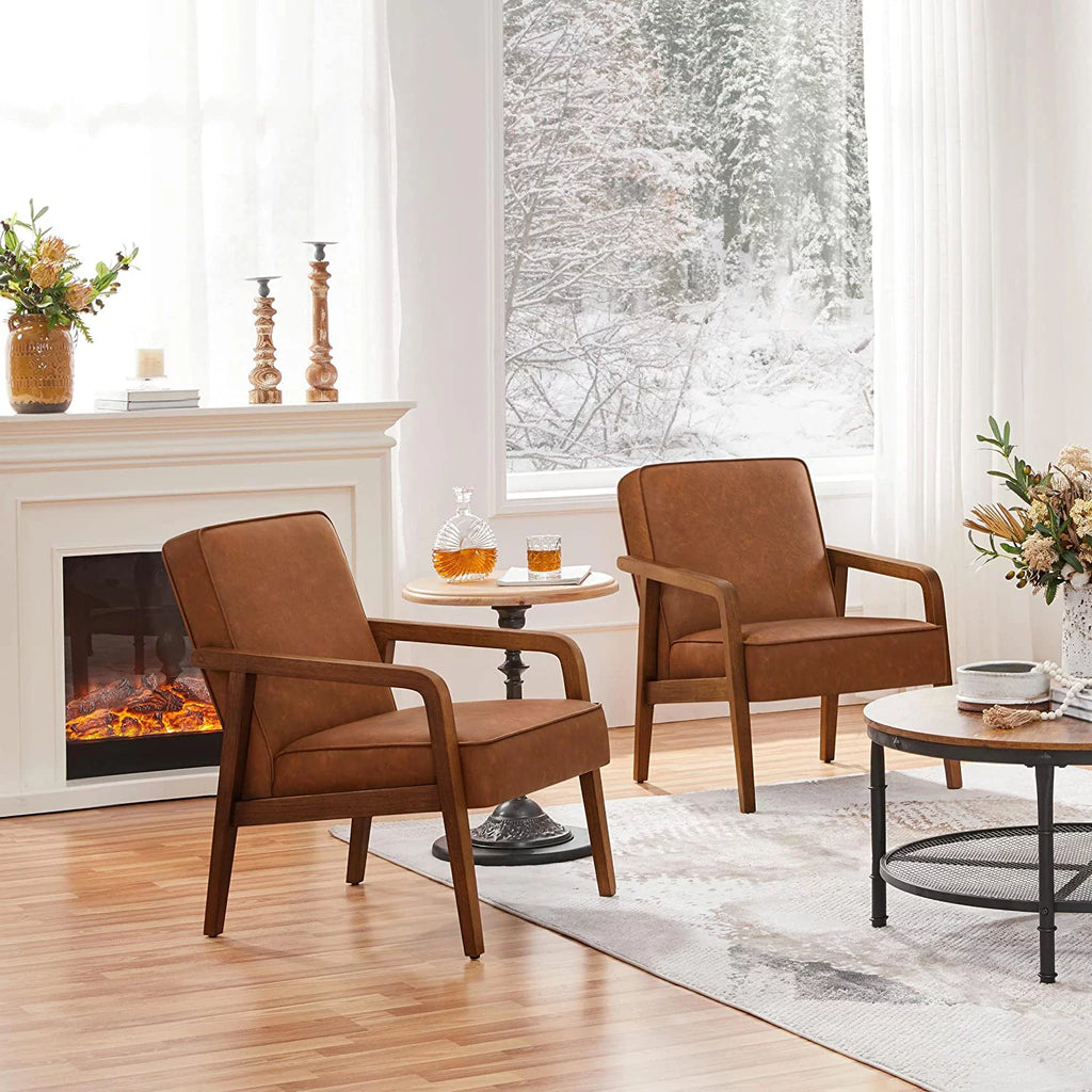 Light Brown 2 Pieces PU Leather Accent Chair O657076