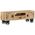 Rough Mango Wood Wheeled TV Stand with 2 Doors N650568