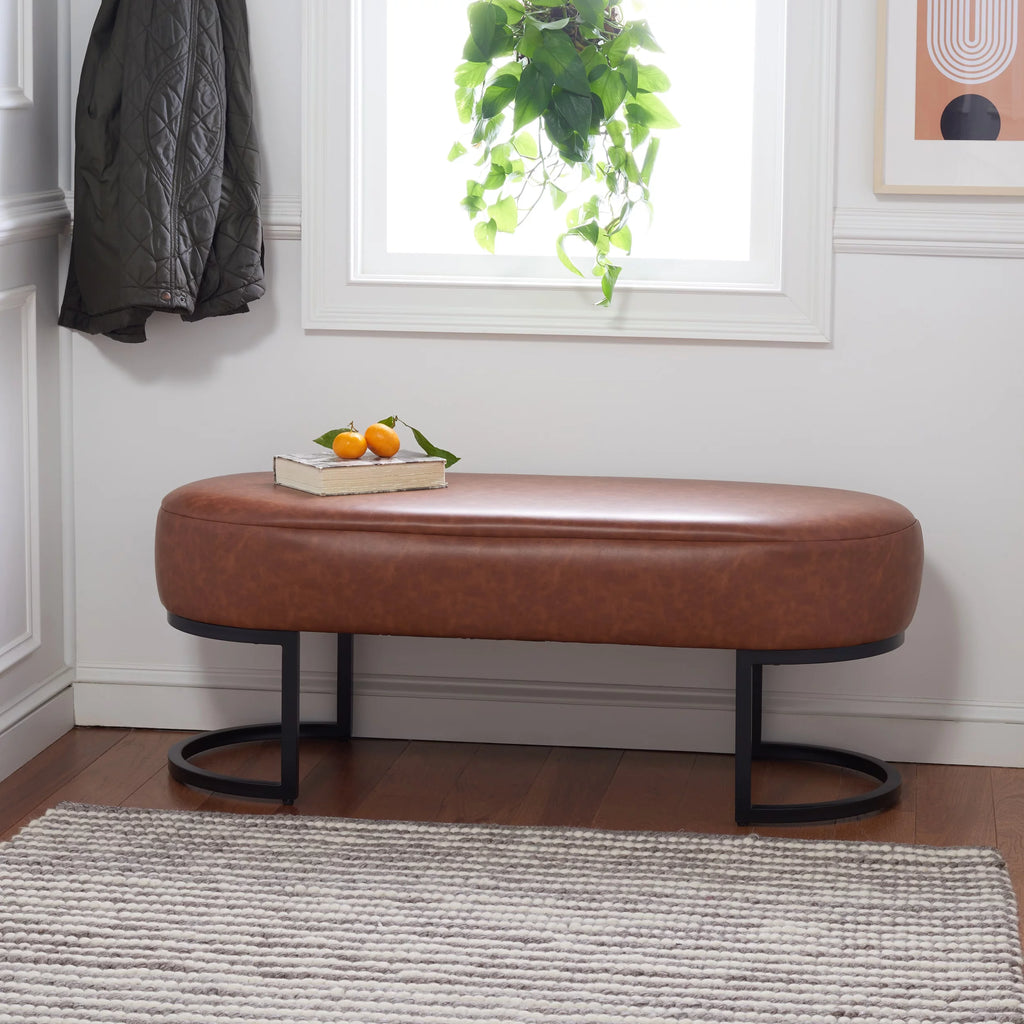 Cognac Leather Oval Bench S780213