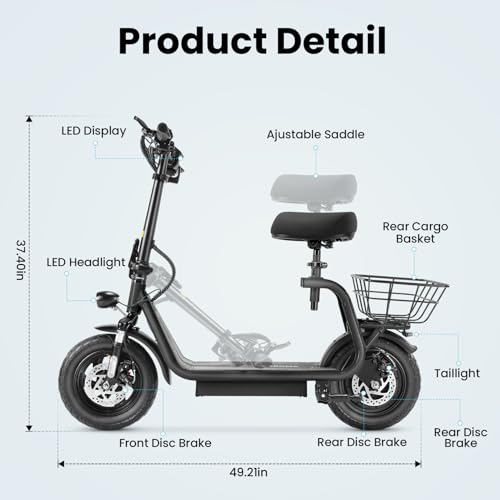 Electric Scooter with Seat, 1200W Motor, 30 Miles Range, Foldable with Basket Y71154