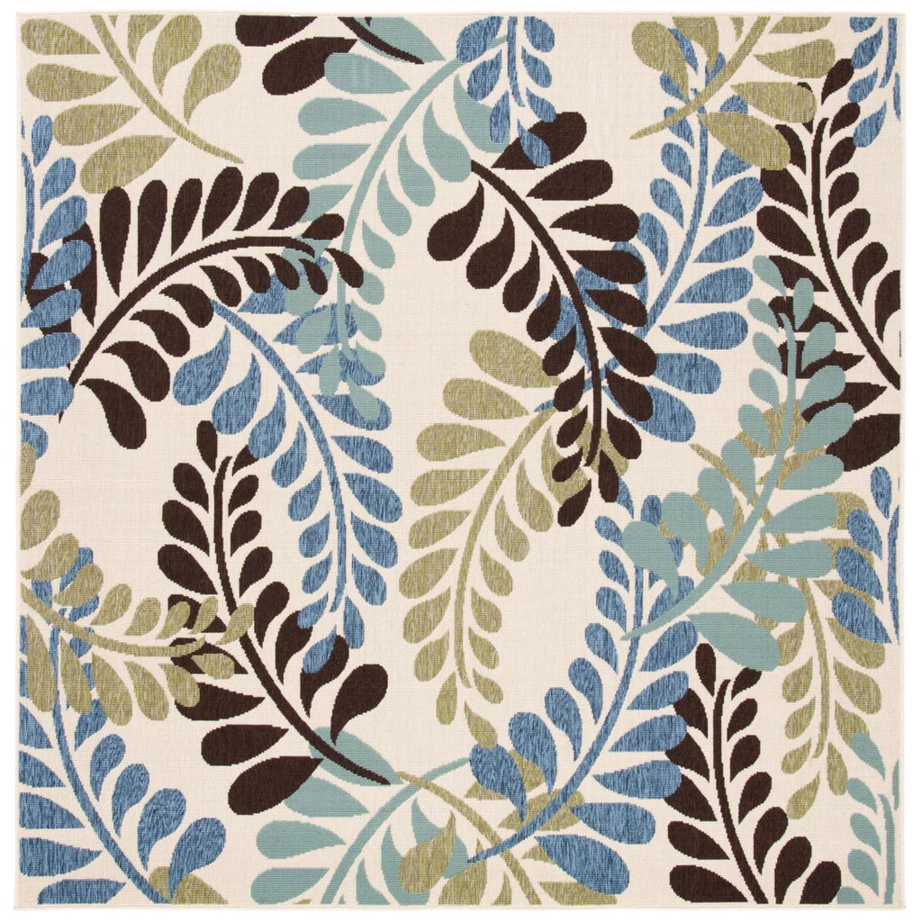 Cream Aqua Floral Indoor/Outdoor Area Rug X62352