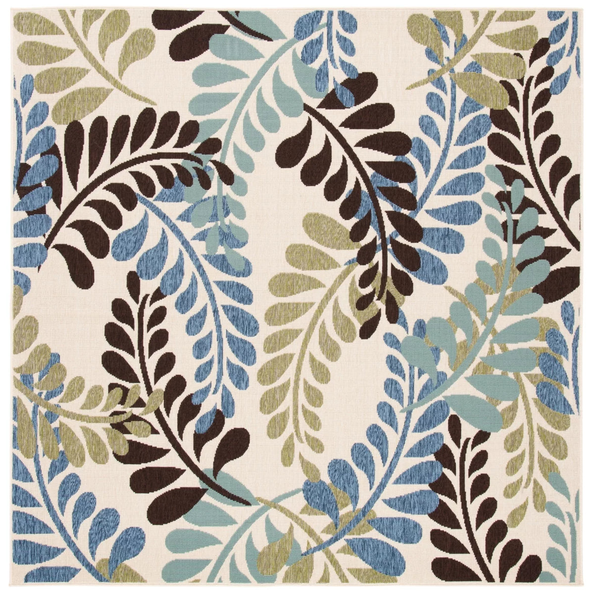 Cream Aqua Floral Indoor/Outdoor Area Rug X62352