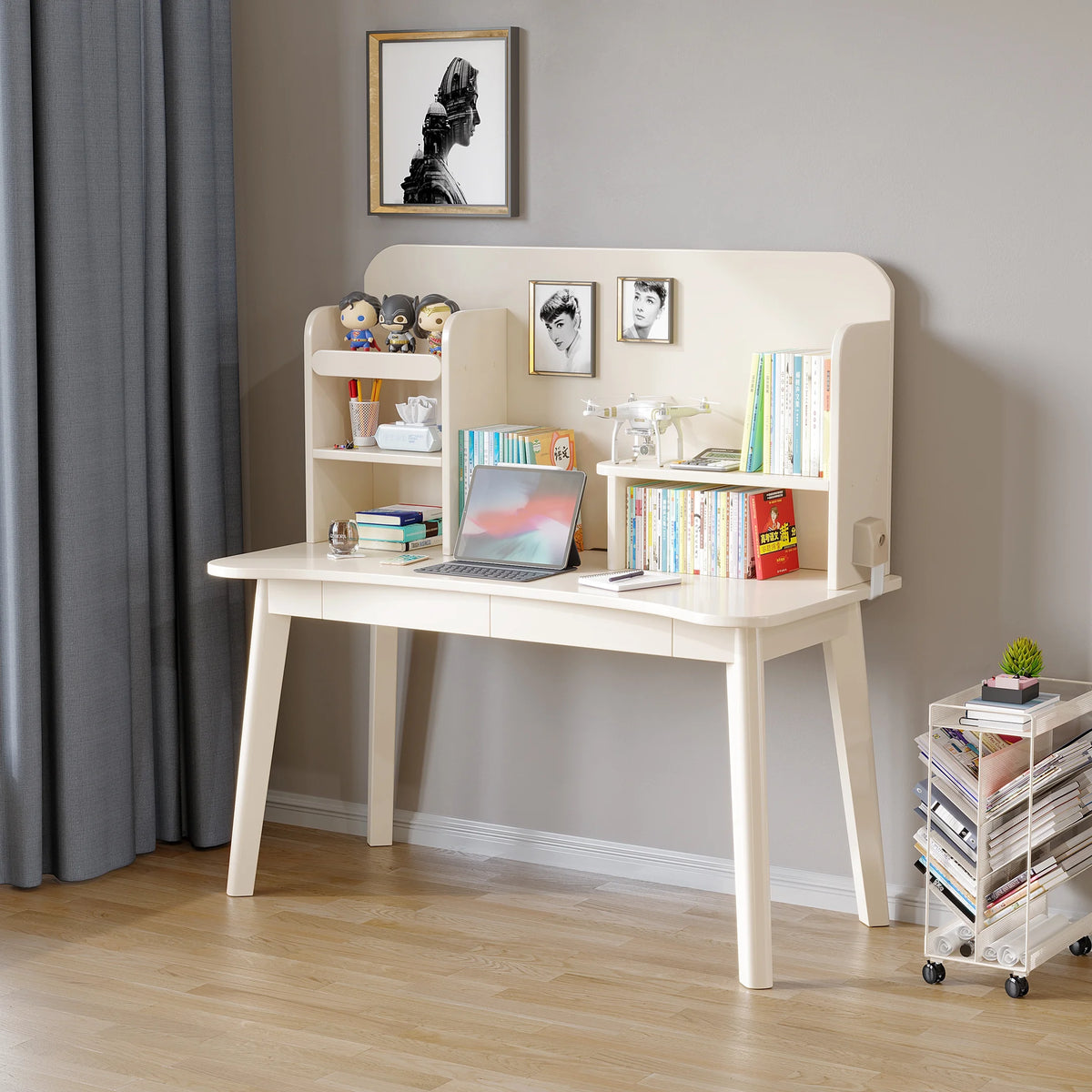Kids Wooden Study Desk with Bookshelf and Two Drawers B837