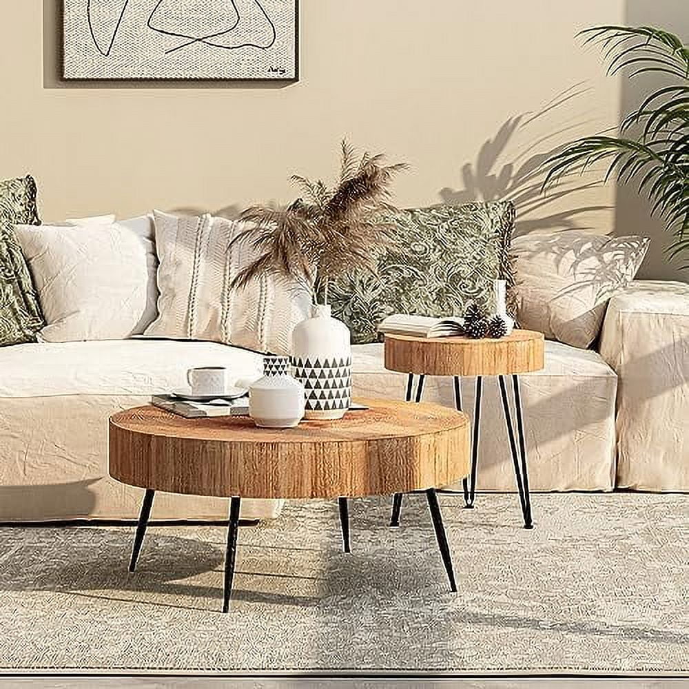 Round Nesting Coffee Table Set with Wood Radial Pattern J34147