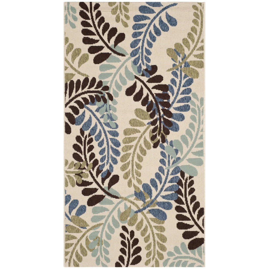 Cream Aqua Floral Indoor/Outdoor Area Rug X62352