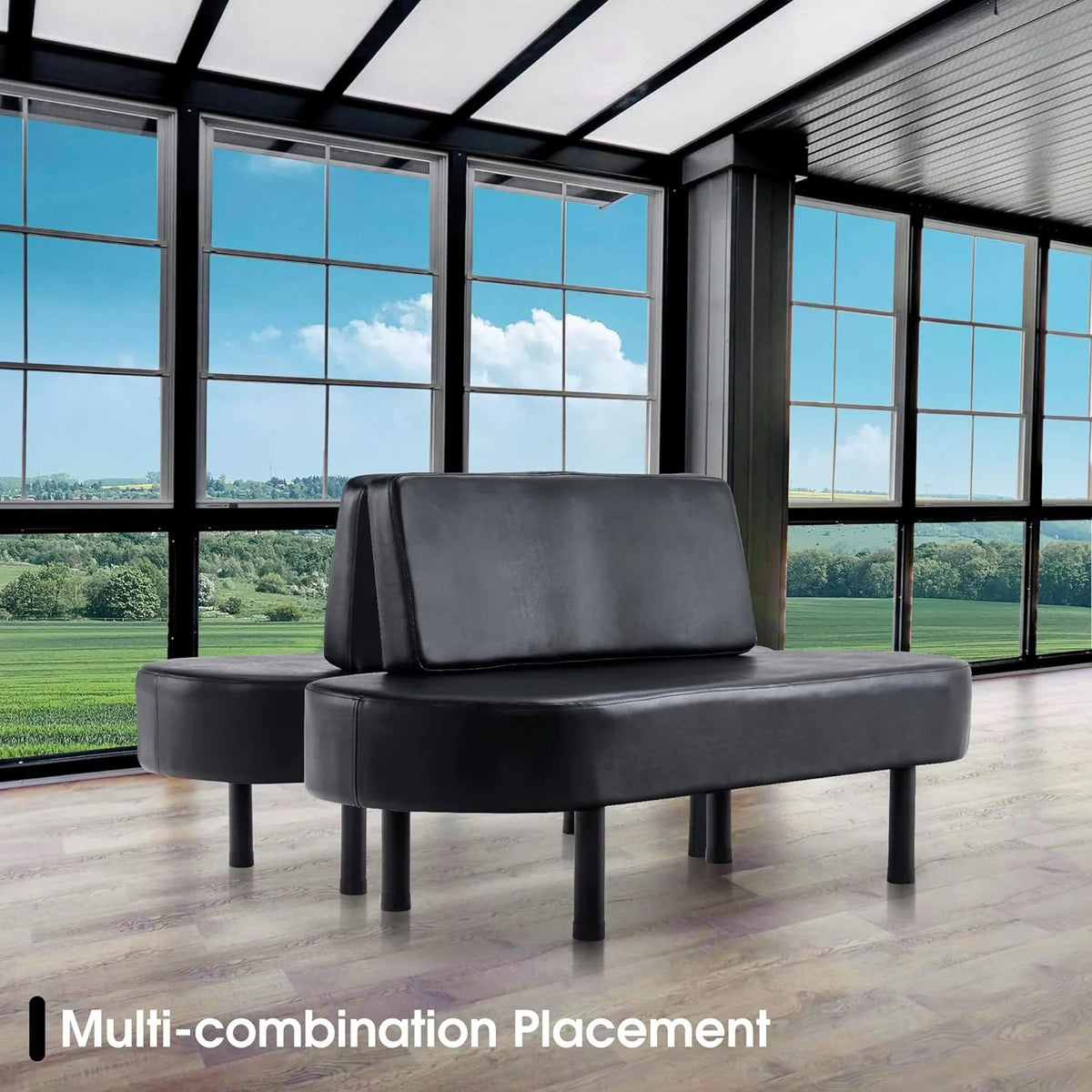 Black Leather Upholstered Bench with Backrest Y64510