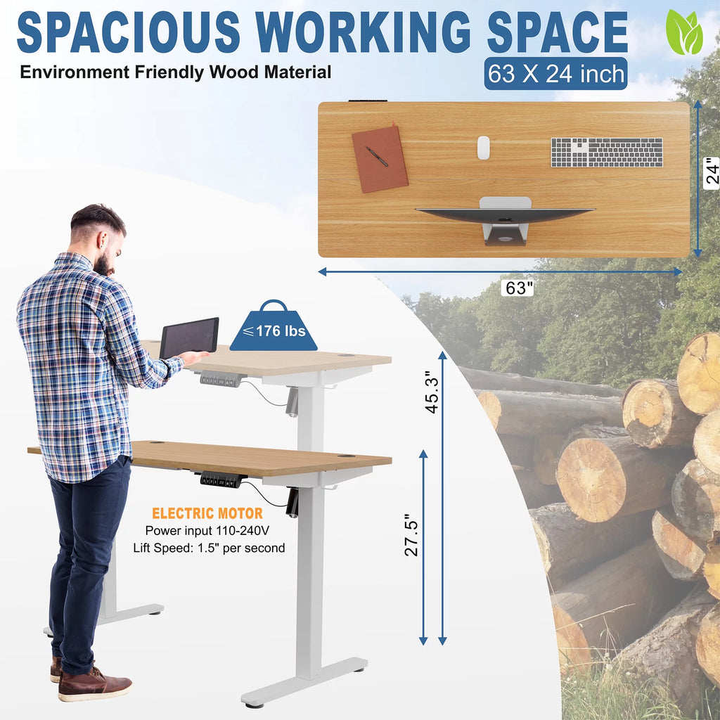 Electric Height Adjustable Standing Desk 63 x 24 Inches White Frame/Yellow Top X815