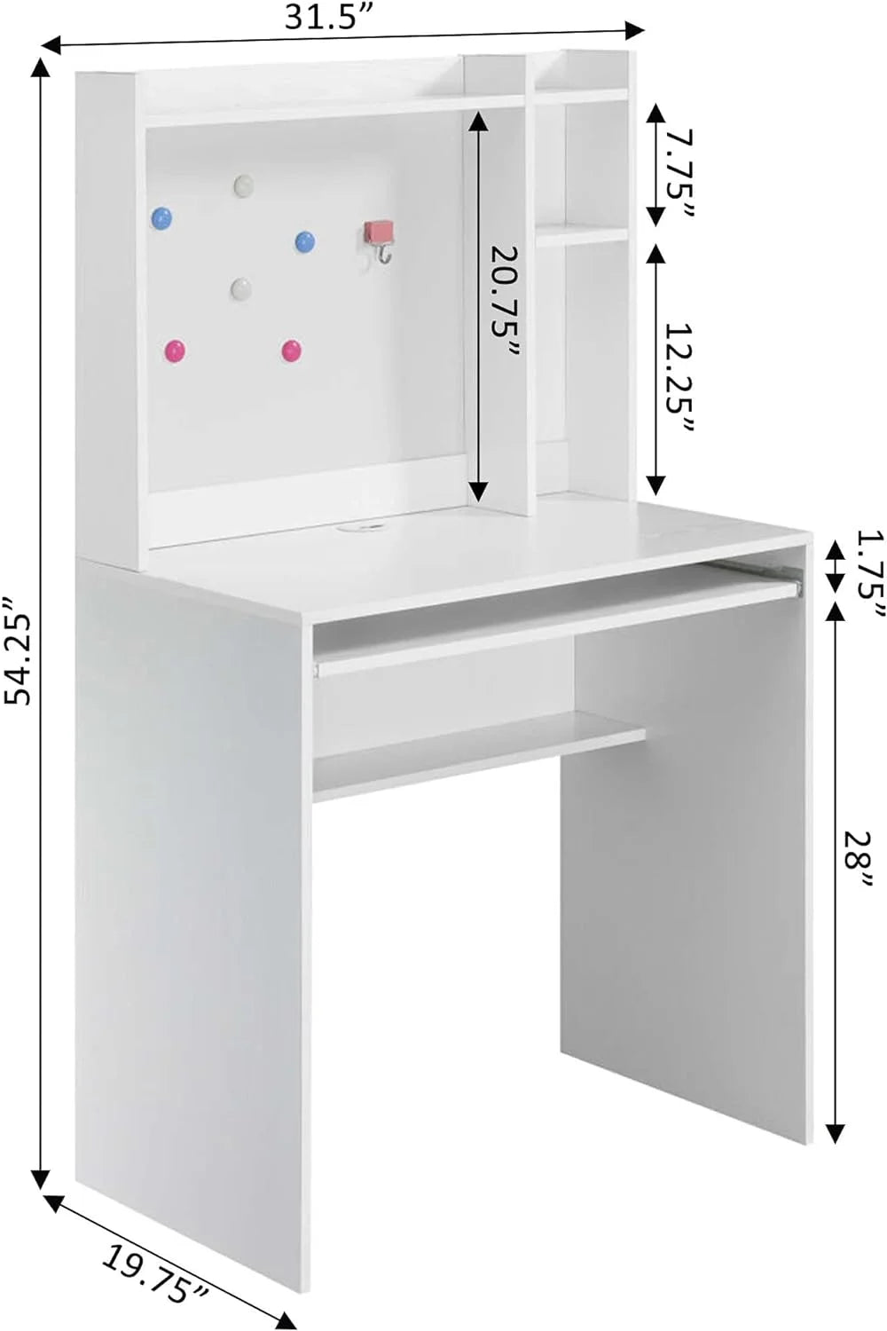 White Student Desk with Shelves D480887