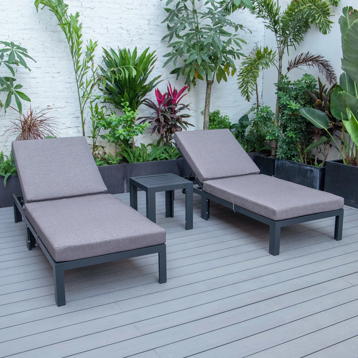 Outdoor Chaise Lounge Chair Set of 2 with Side Table & Cushions N347