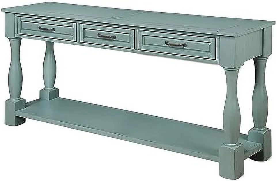 White 63 inch Wood Console Table with 3 Drawers V7063