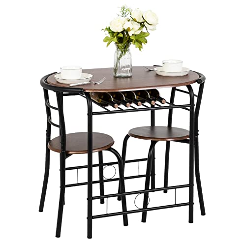 3 Piece Wooden Dining Set with 2 Chairs and Wine Rack M94081