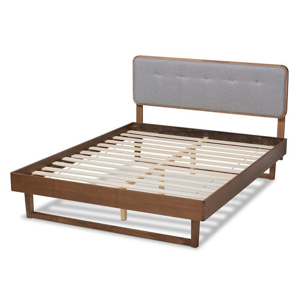 Gray Upholstered Wood Full Size Platform Bed E407