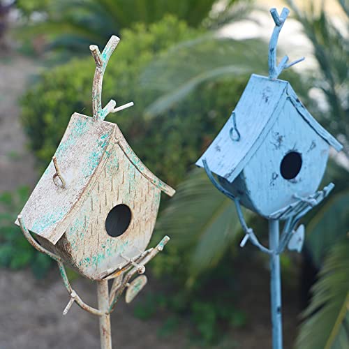 Metal Birdhouse Stake with Pole 39" H Blue W550