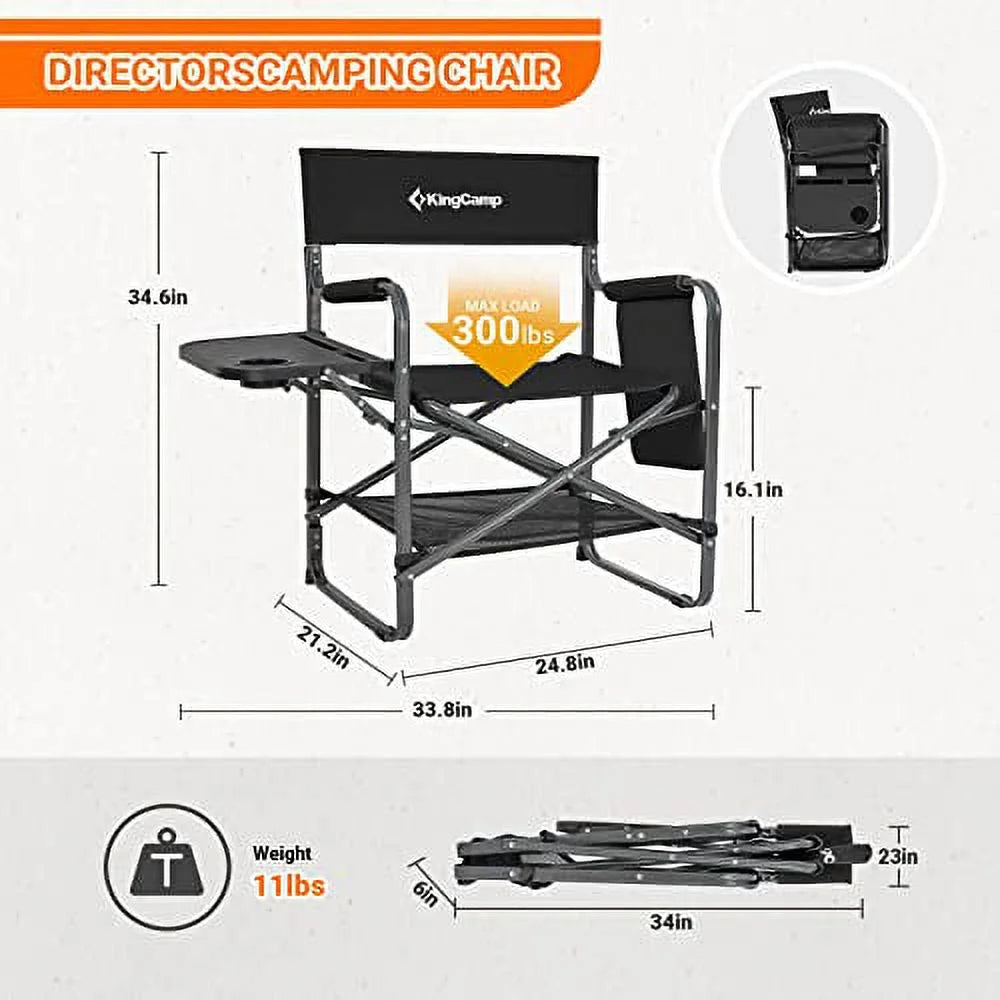 Folding Camping Chair with Side Table and Storage Pockets Black O2114