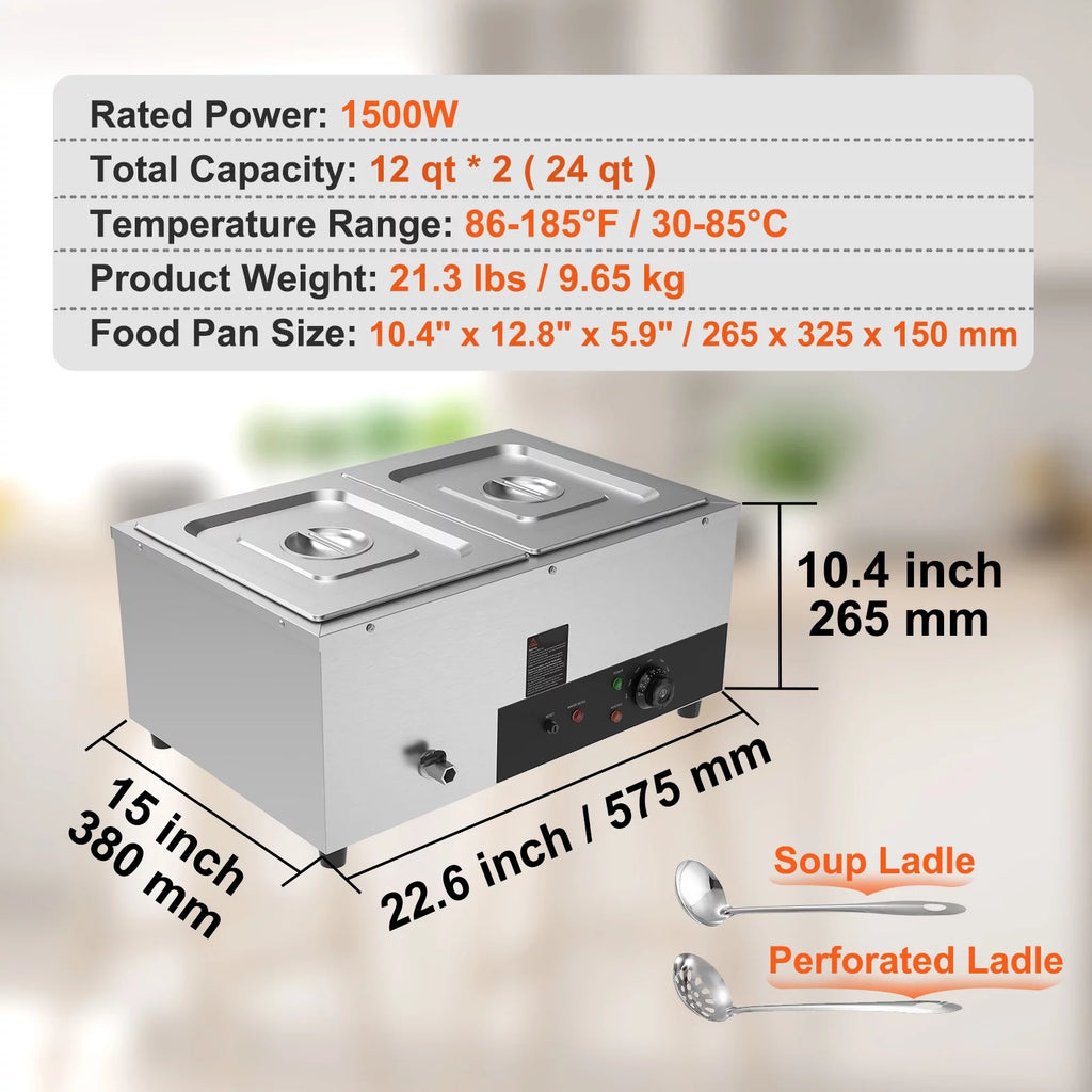 Commercial Electric Food Warmer 2*12Qt Pan W4893