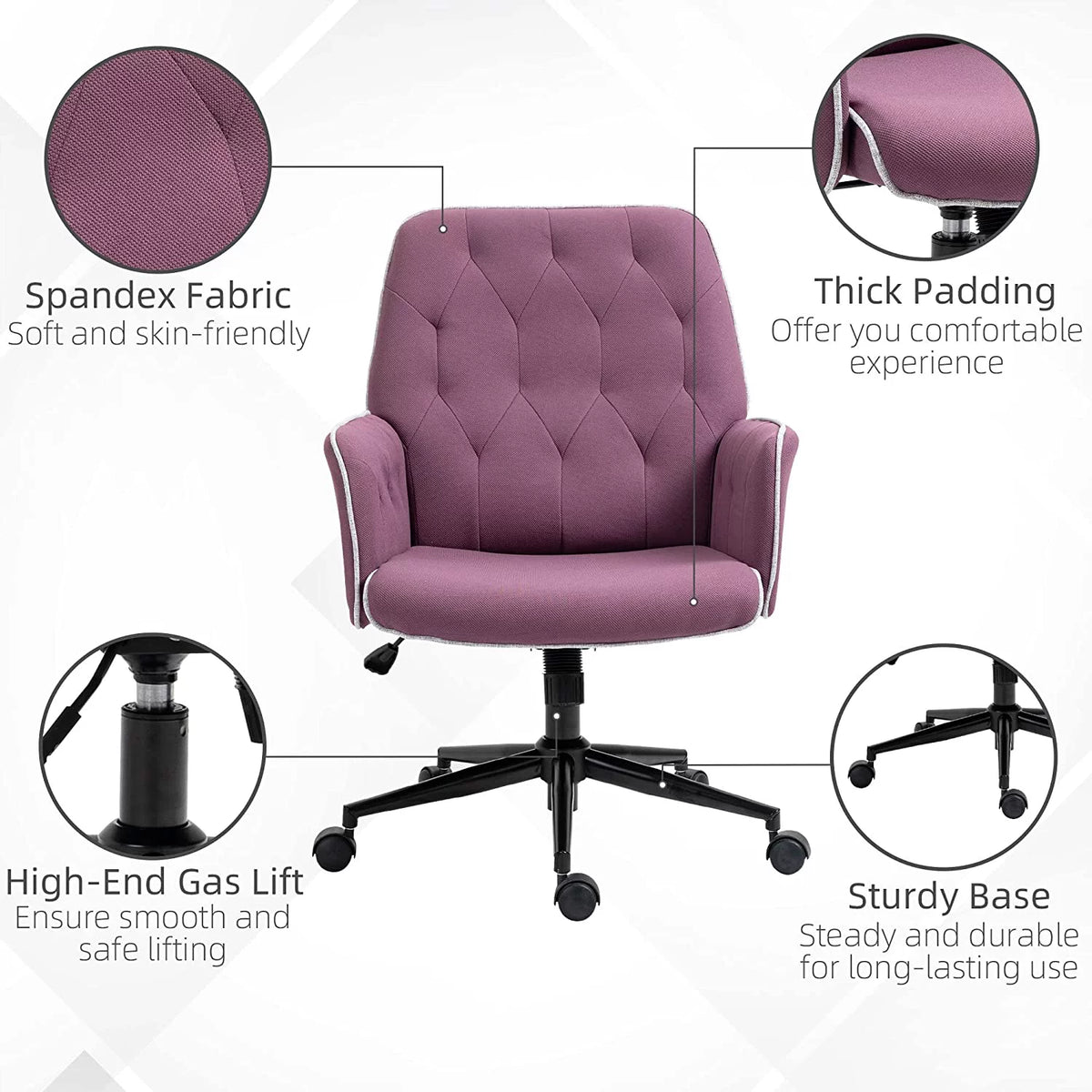 Purple Tufted Spandex Office Desk Chair with Adjustable Height B43596