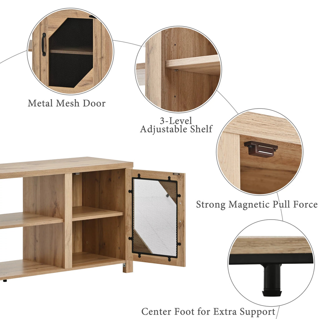 Natural Wood TV Stand with 2 Door Cabinet M561