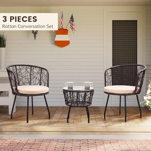 3 Pieces Beige All-Weather Wicker Patio Bistro Set C7196
