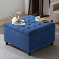 Oversized Linen Ottoman with Wooden Legs A3401
