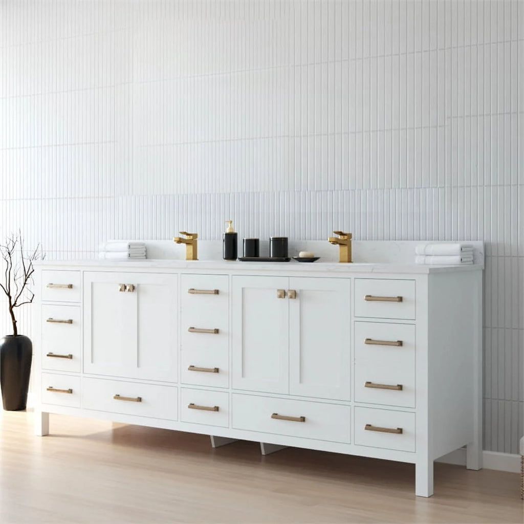 84" Double Sink Bathroom Vanity White Stone Top D623062