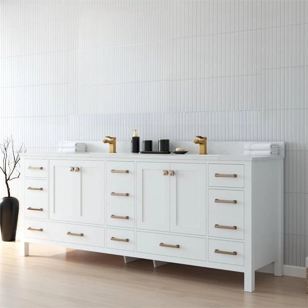 84" Double Sink Bathroom Vanity White Stone Top D623062