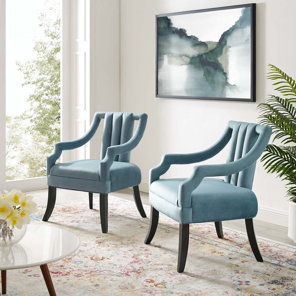 Light Blue Performance Velvet Accent Chair Set of 2 P4649