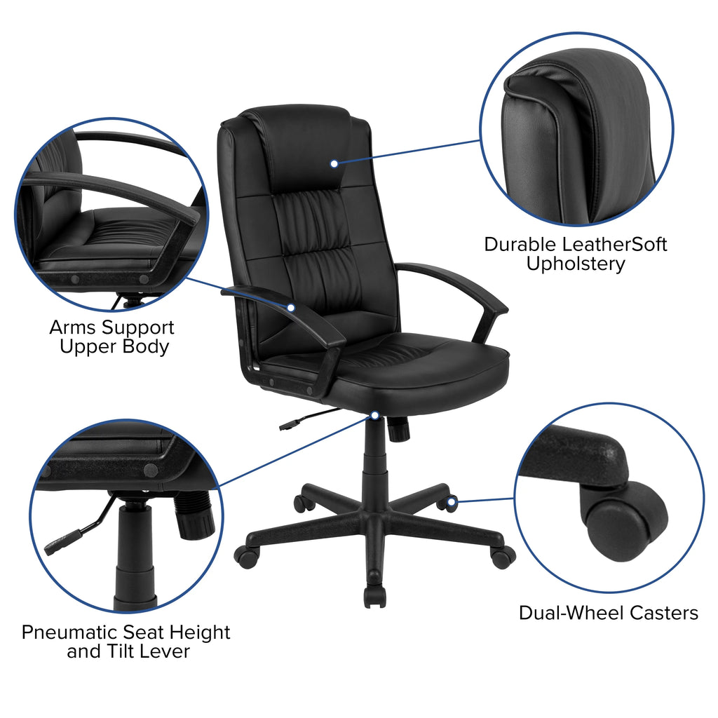 Black High Back Task Office Chair with Arms Y525