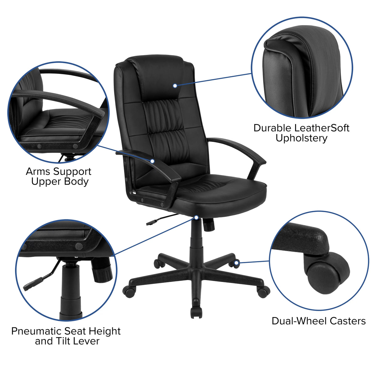 Black High Back Task Office Chair with Arms Y525