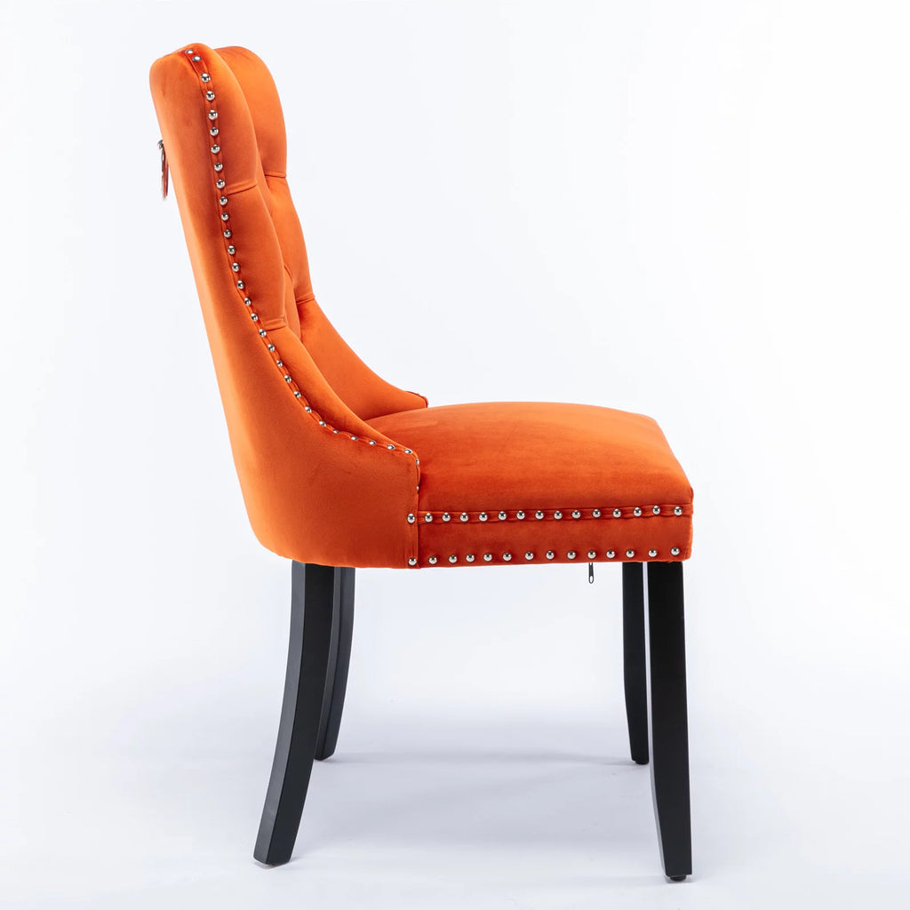 Orange Velvet Upholstered Dining Chair 2-Pcs Set A4736