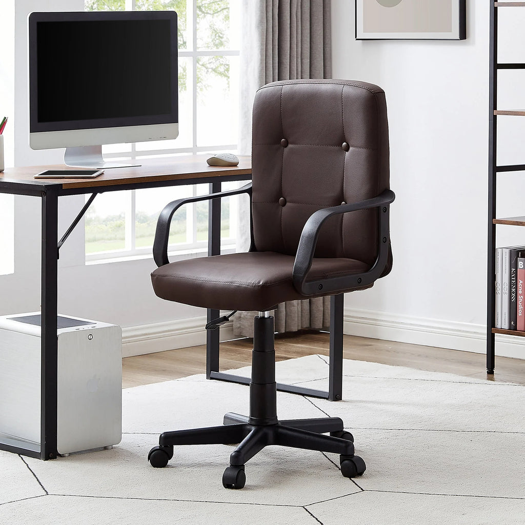 Corner Computer Desk & Chair Set, Adjustable Height Office Chair, Antique Brown Y9574