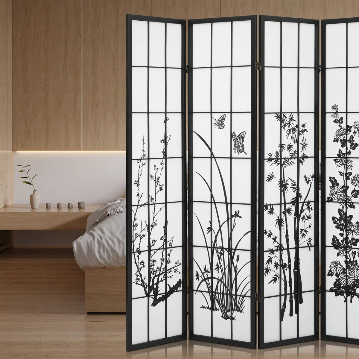 4 Panel Wood Folding Room Divider C9128