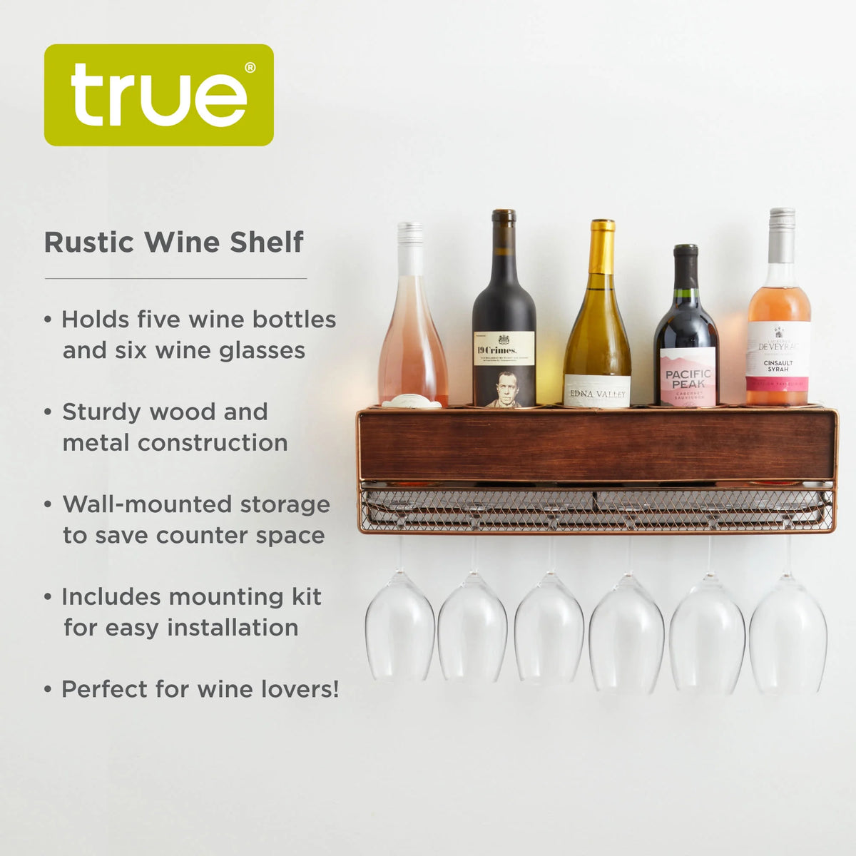 Wall Mounted Wine Shelf & Stemware Rack A361