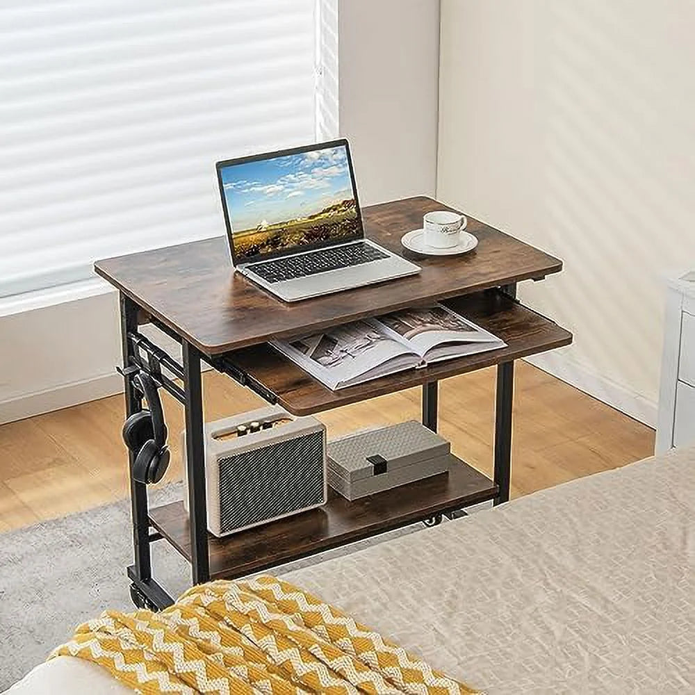 Rolling Computer Desk with Keyboard Tray and 3 Hooks H4681