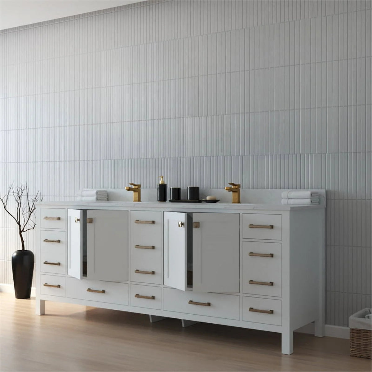 84" Double Sink Bathroom Vanity White Stone Top D623062