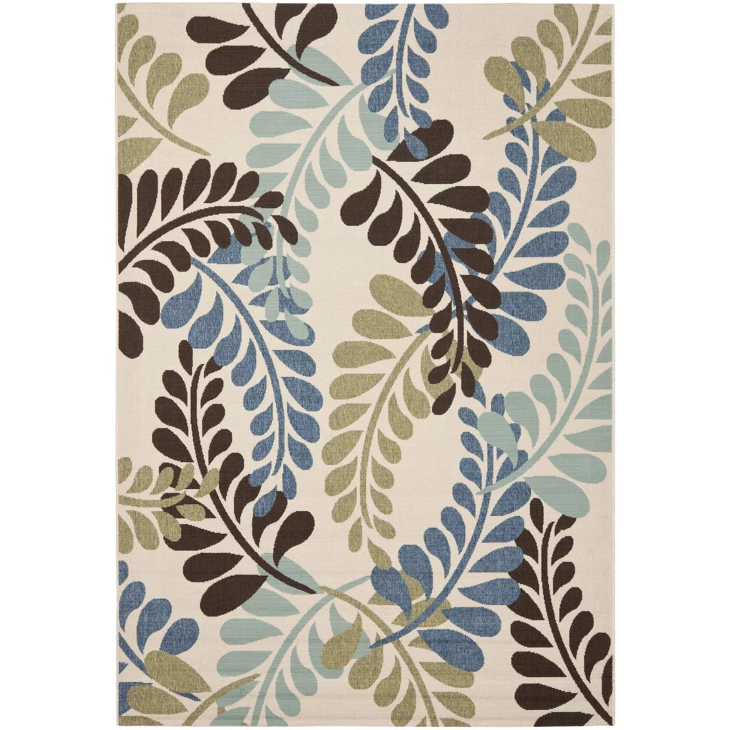 Cream Aqua Floral Indoor/Outdoor Area Rug X62352