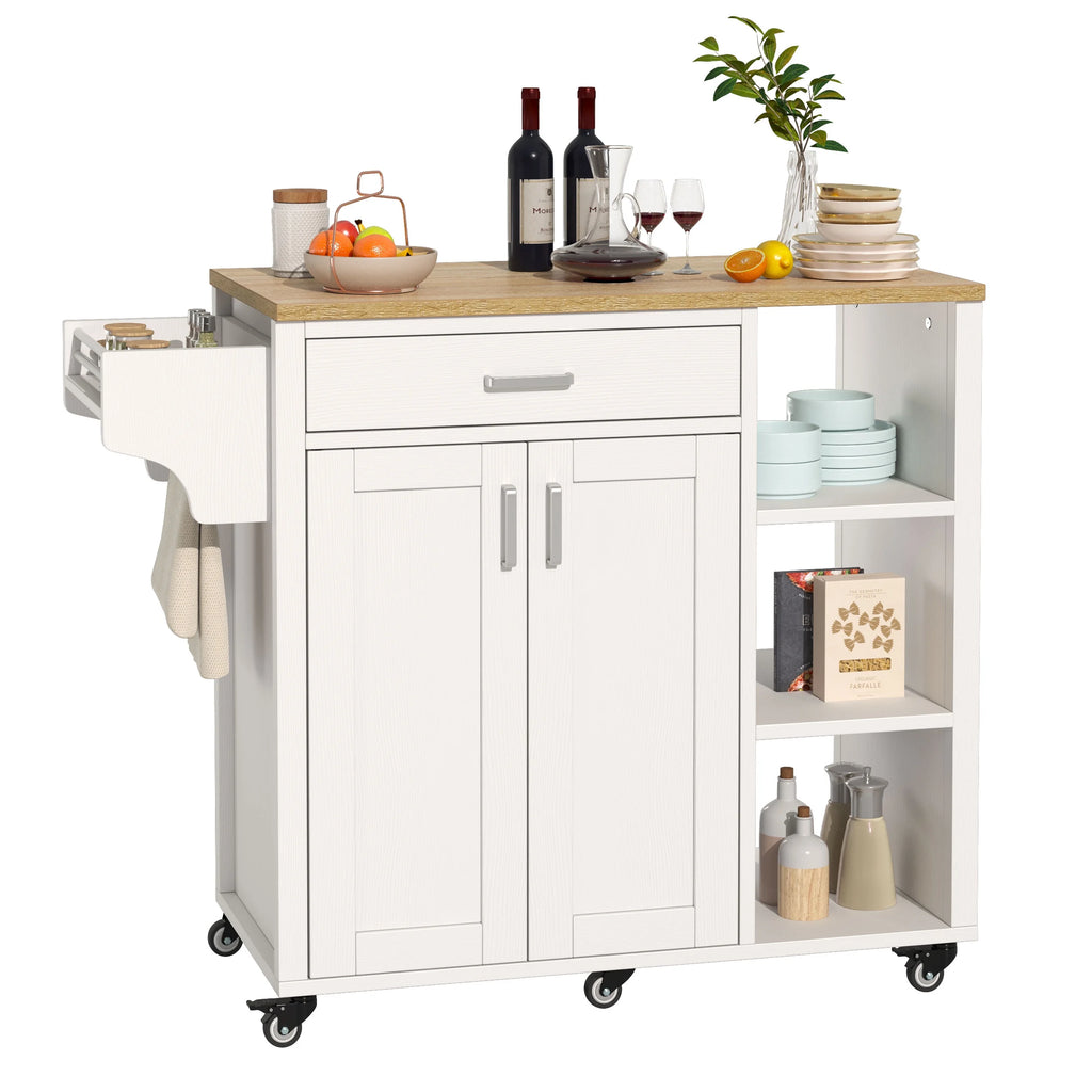 White Kitchen Island Cart with Storage Cabinet and Drawer C156