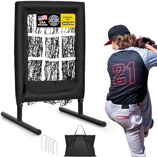 Heavy Duty 9 Hole Baseball Softball Pitching Net with Carry Bag Y83579