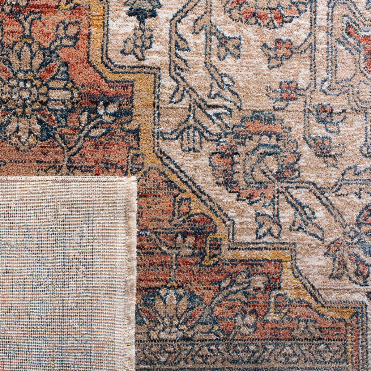 Navy Ivory Floral Bordered Area Rug 6' x 9' V91271