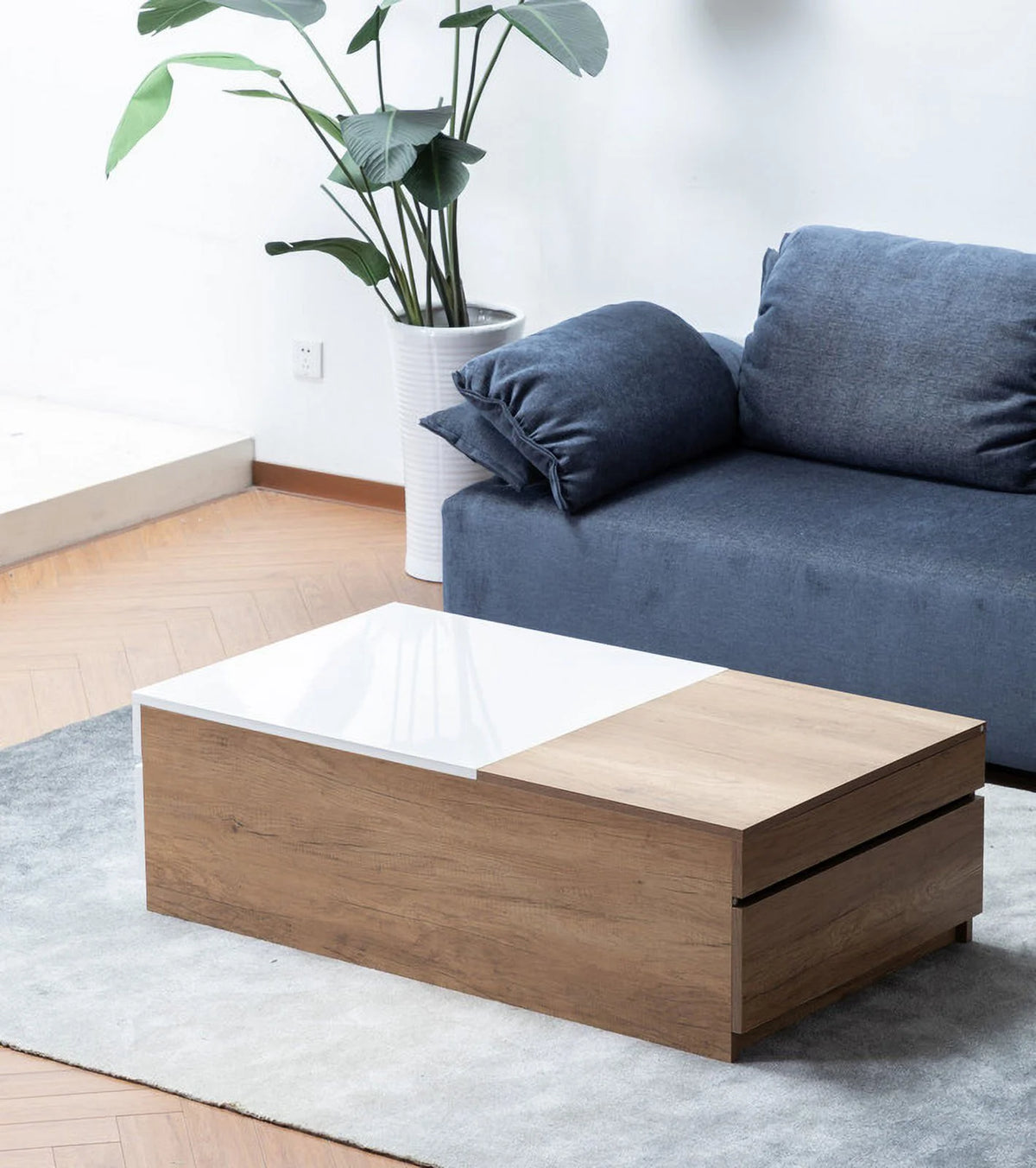 27.50 Inch Light Brown Wood Coffee Table with 2 Drawers S8929