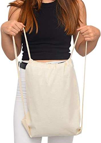 12 Pack Cotton Canvas Drawstring Backpack Bags N482620