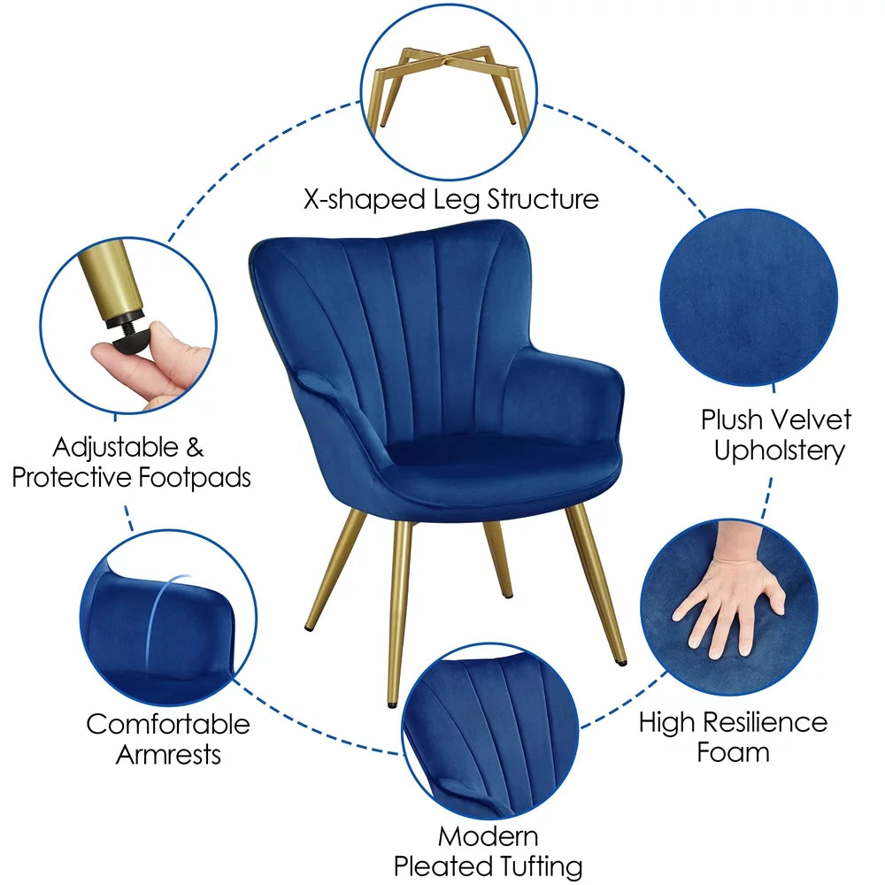 Blue Velvet Upholstered Accent Chair U975