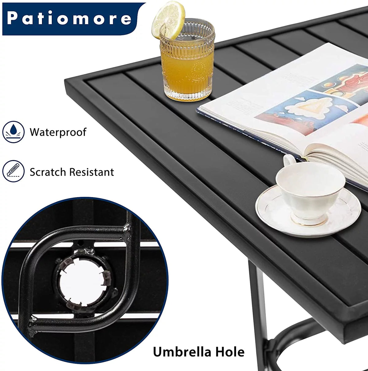 Black Metal Patio Bar Table with Umbrella Hole V450