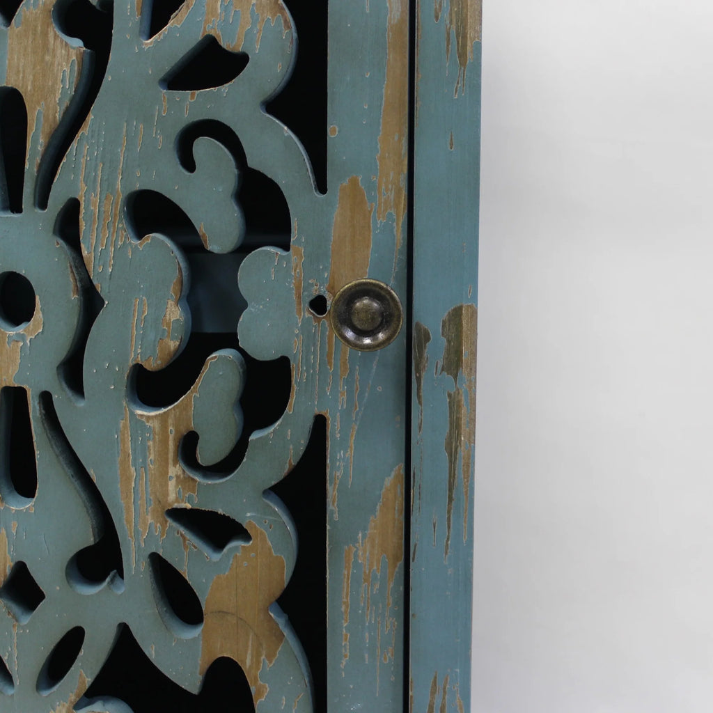 Teal Wooden End Table with Carved Legs O599650
