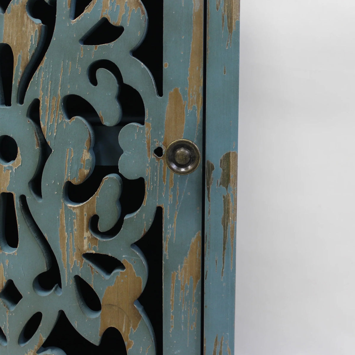 Teal Wooden End Table with Carved Legs O599650