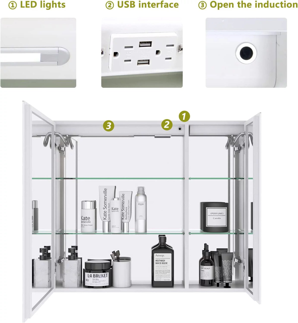 White LED Bathroom Mirror Cabinet D4167